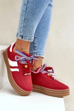 Sneakersy Damskie Z Przypinkami Czerwone Jariana
