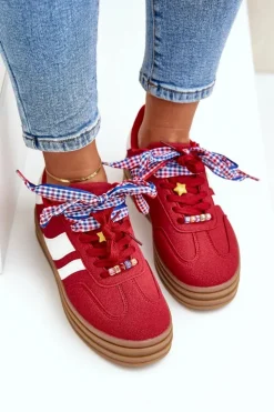 Sneakersy Damskie Z Przypinkami Czerwone Jariana