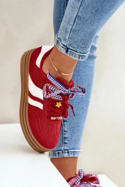 Sneakersy Damskie Z Przypinkami Czerwone Jariana