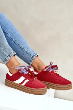 Sneakersy Damskie Z Przypinkami Czerwone Jariana