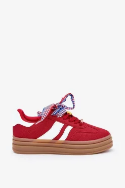 Sneakersy Damskie Z Przypinkami Czerwone Jariana