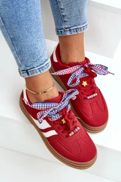 Sneakersy Damskie Z Przypinkami Czerwone Jariana