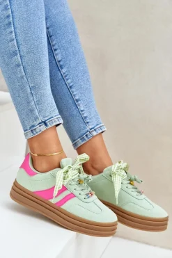 Sneakersy Damskie Z Przypinkami Miętowe Jariana