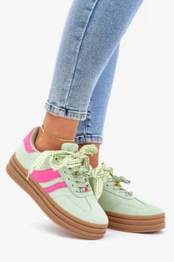 Sneakersy Damskie Z Przypinkami Miętowe Jariana