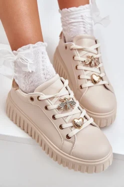Sneakersy Damskie Z Przypinkami Beżowe Grelesi