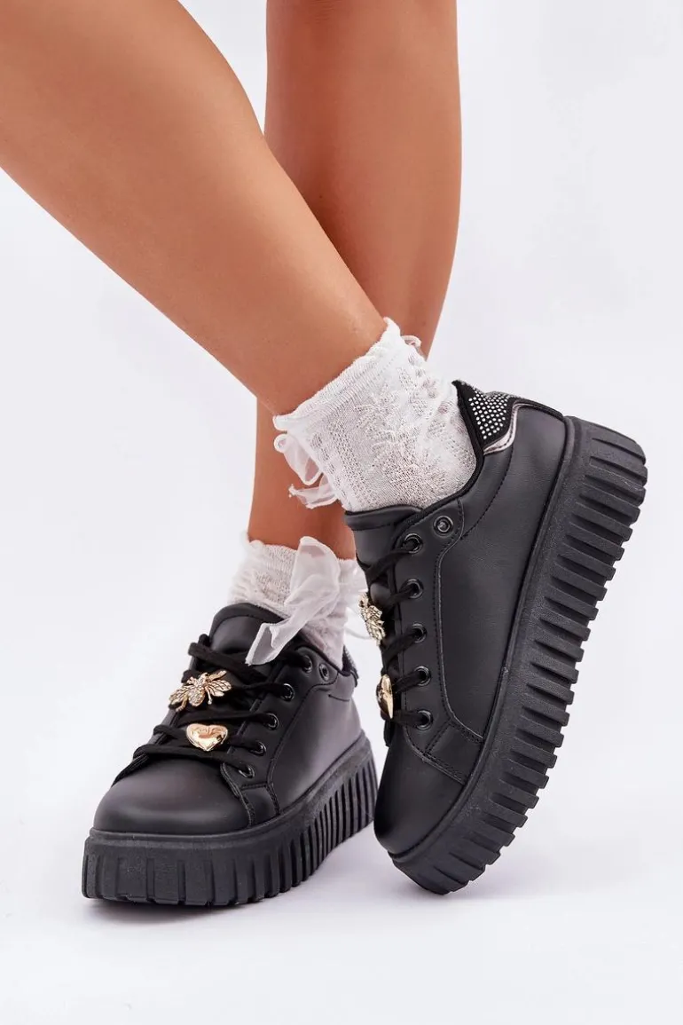 Sneakersy Damskie Z Przypinkami Czarne Grelesi