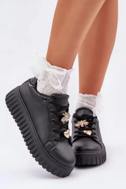 Sneakersy Damskie Z Przypinkami Czarne Grelesi