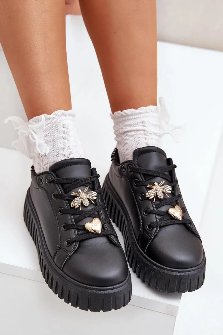 Sneakersy Damskie Z Przypinkami Czarne Grelesi