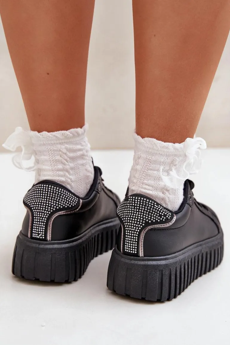 Sneakersy Damskie Z Przypinkami Czarne Grelesi