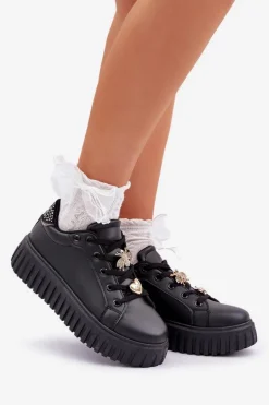Sneakersy Damskie Z Przypinkami Czarne Grelesi