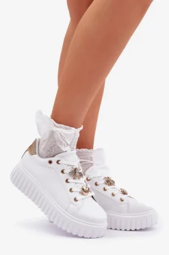 Sneakersy Damskie Z Przypinkami Białe Grelesi