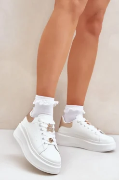 Sneakersy Damskie Z Przypinkami Białe Bralinea