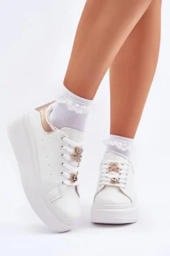 Sneakersy Damskie Z Przypinkami Białe Bralinea