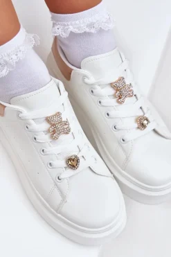 Sneakersy Damskie Z Przypinkami Białe Bralinea
