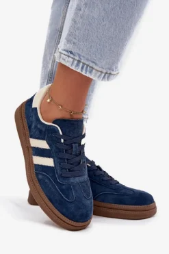 Sneakersy Damskie Zamszowe Na Platformie Granatowe Sylviona