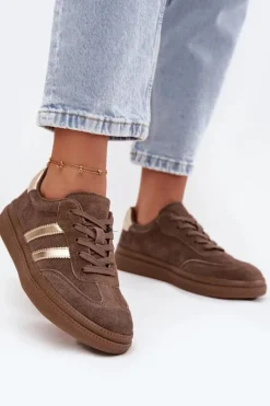 Sneakersy Damskie Zamszowe Na Platformie Brązowe Sylviona