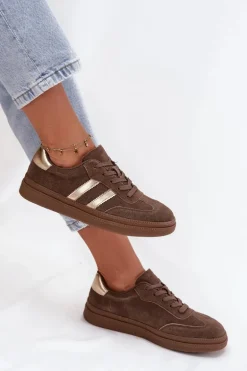 Sneakersy Damskie Zamszowe Na Platformie Brązowe Sylviona