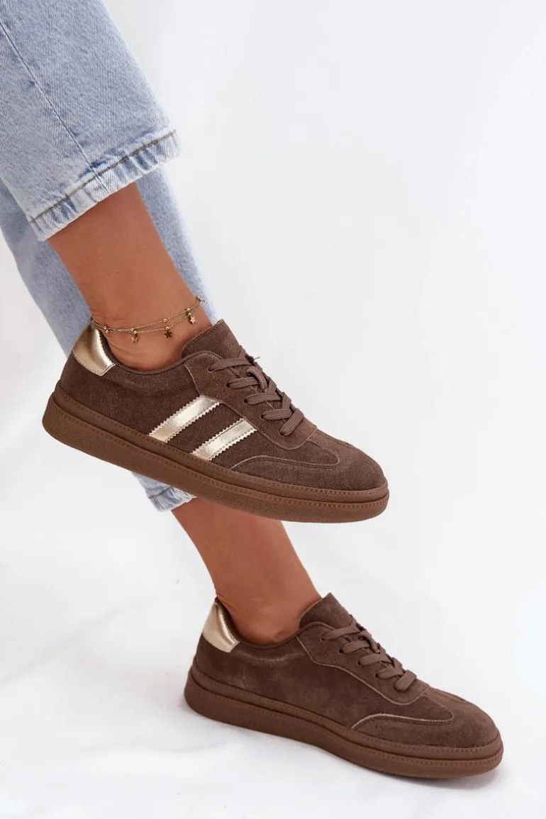 Sneakersy Damskie Zamszowe Na Platformie Brązowe Sylviona