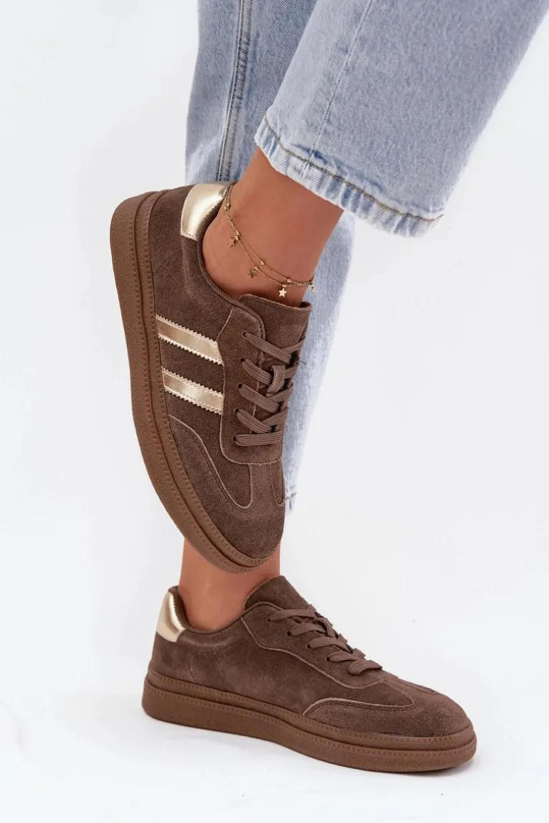 Sneakersy Damskie Zamszowe Na Platformie Brązowe Sylviona