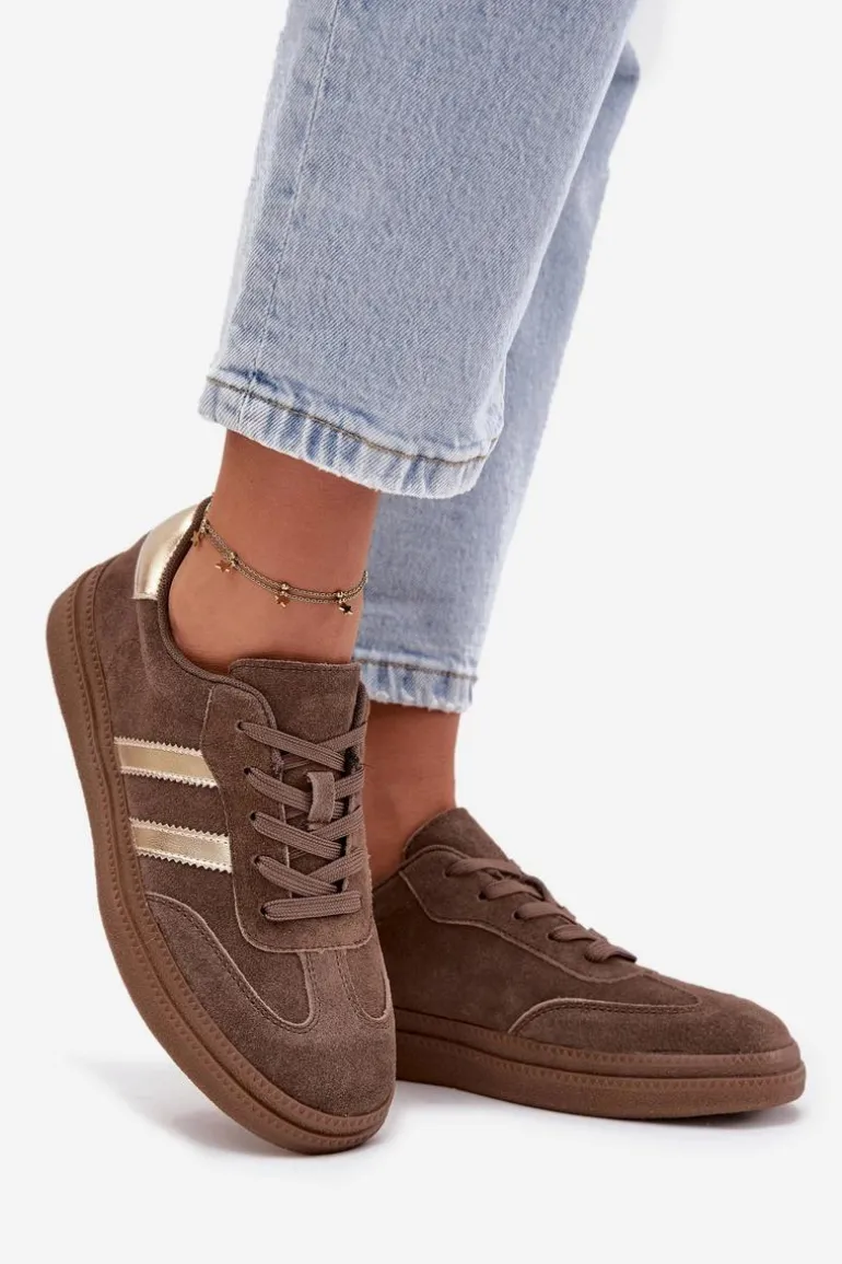 Sneakersy Damskie Zamszowe Na Platformie Brązowe Sylviona