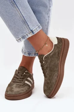 Sneakersy Damskie Zamszowe Na Platformie Ciemnozielone Sylviona