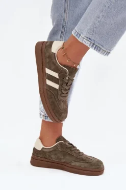 Sneakersy Damskie Zamszowe Na Platformie Ciemnozielone Sylviona