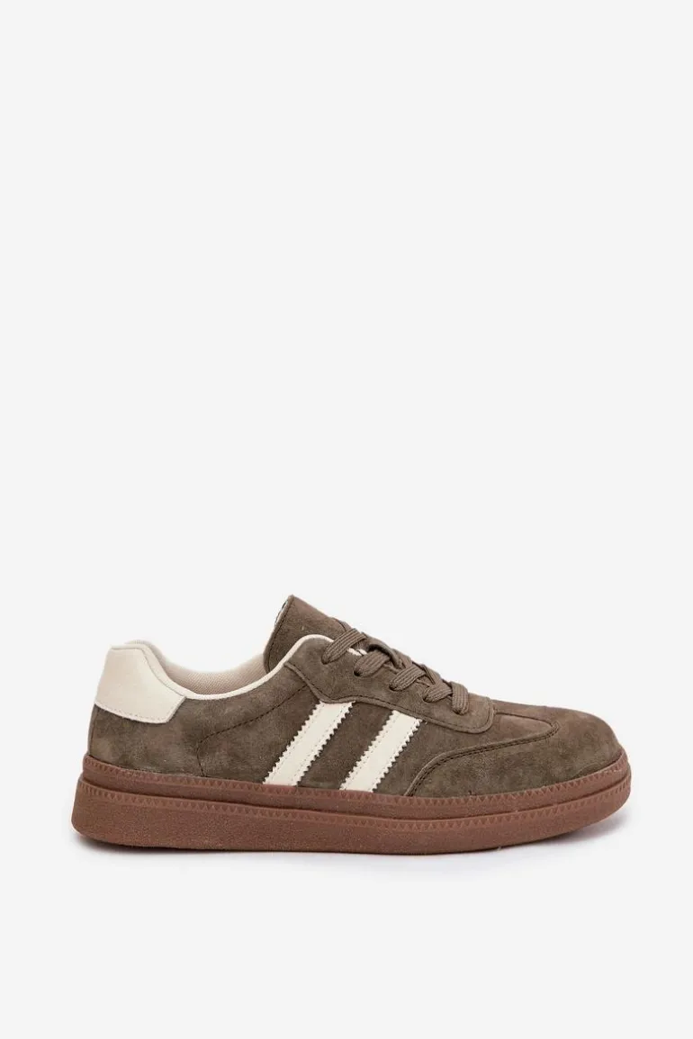 Sneakersy Damskie Zamszowe Na Platformie Ciemnozielone Sylviona