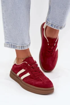 Sneakersy Damskie Zamszowe Na Platformie Bordowe Sylviona