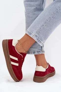 Sneakersy Damskie Zamszowe Na Platformie Bordowe Sylviona