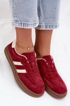 Sneakersy Damskie Zamszowe Na Platformie Bordowe Sylviona