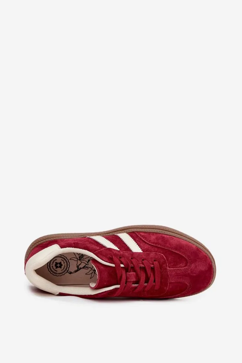 Sneakersy Damskie Zamszowe Na Platformie Bordowe Sylviona