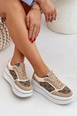 Sneakersy Damskie Ze Wzorem Beżowe Fenarra
