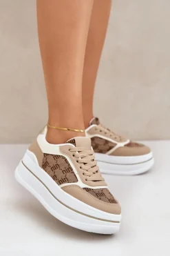 Sneakersy Damskie Ze Wzorem Beżowe Fenarra