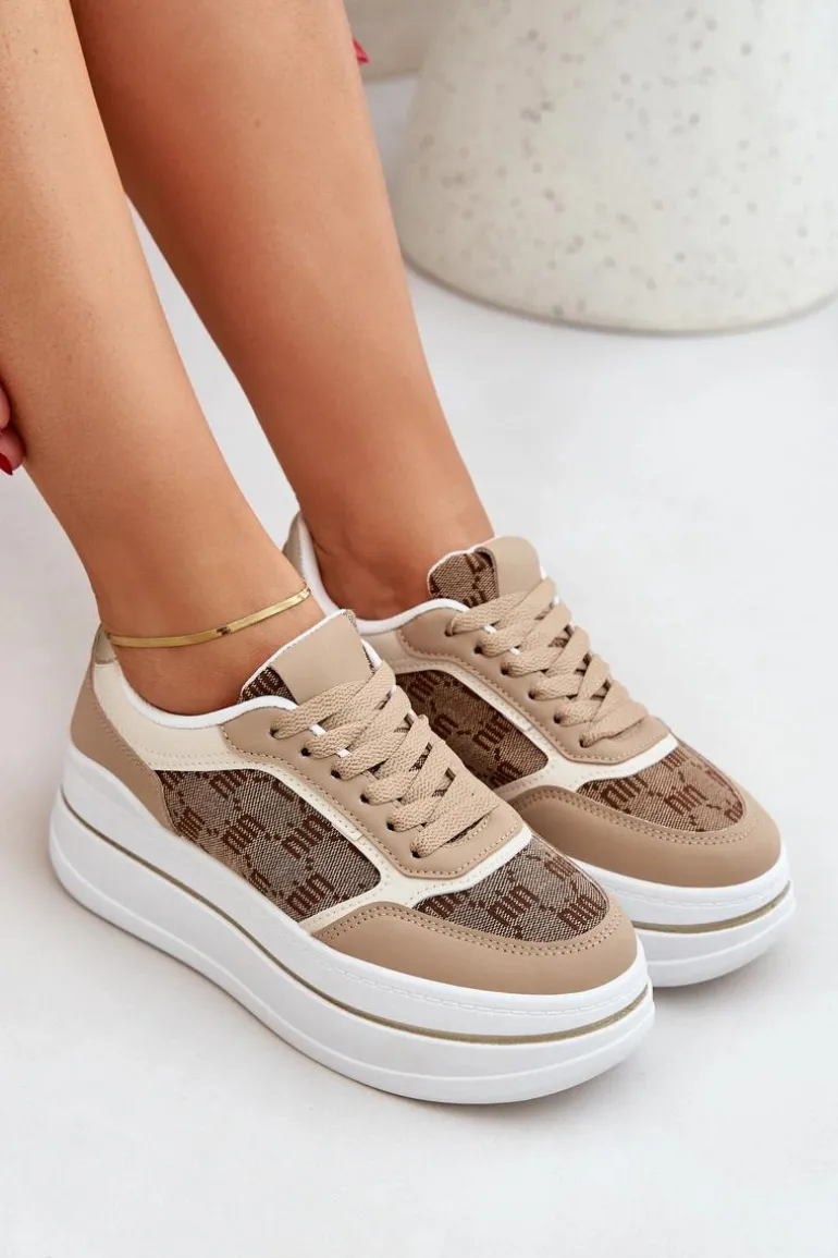 Sneakersy Damskie Ze Wzorem Beżowe Fenarra
