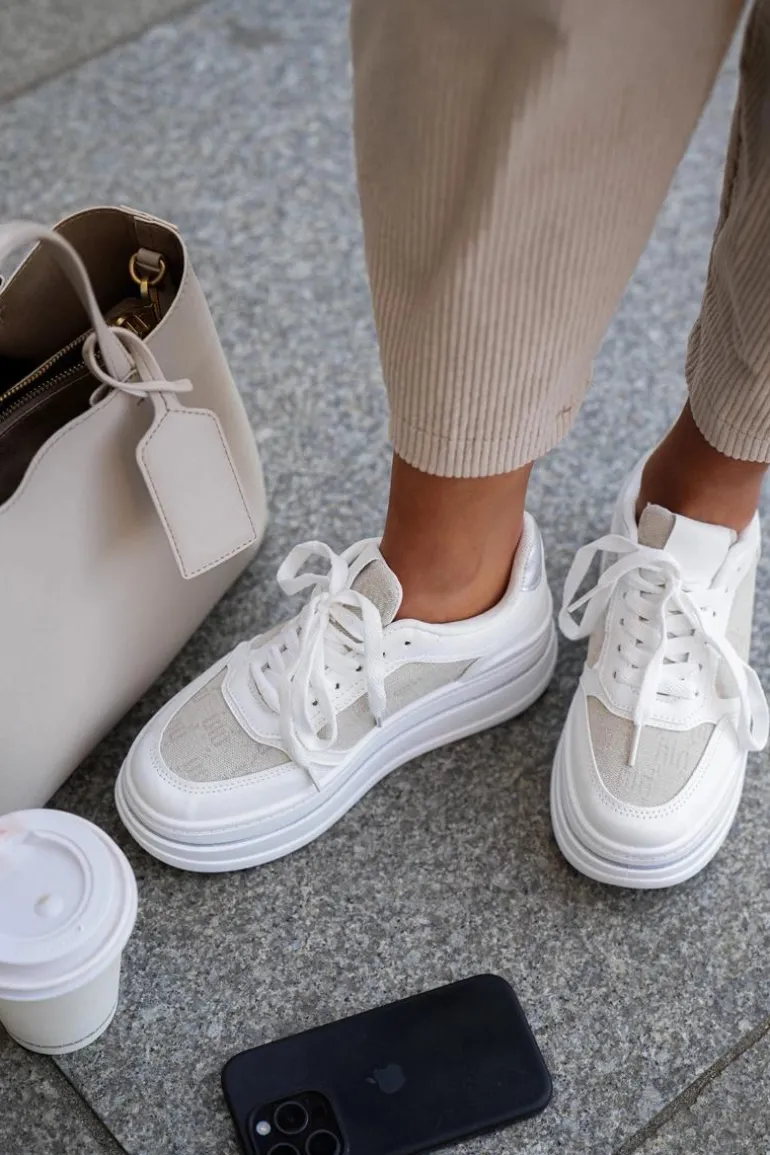 Sneakersy Damskie Ze Wzorem Białe Fenarra