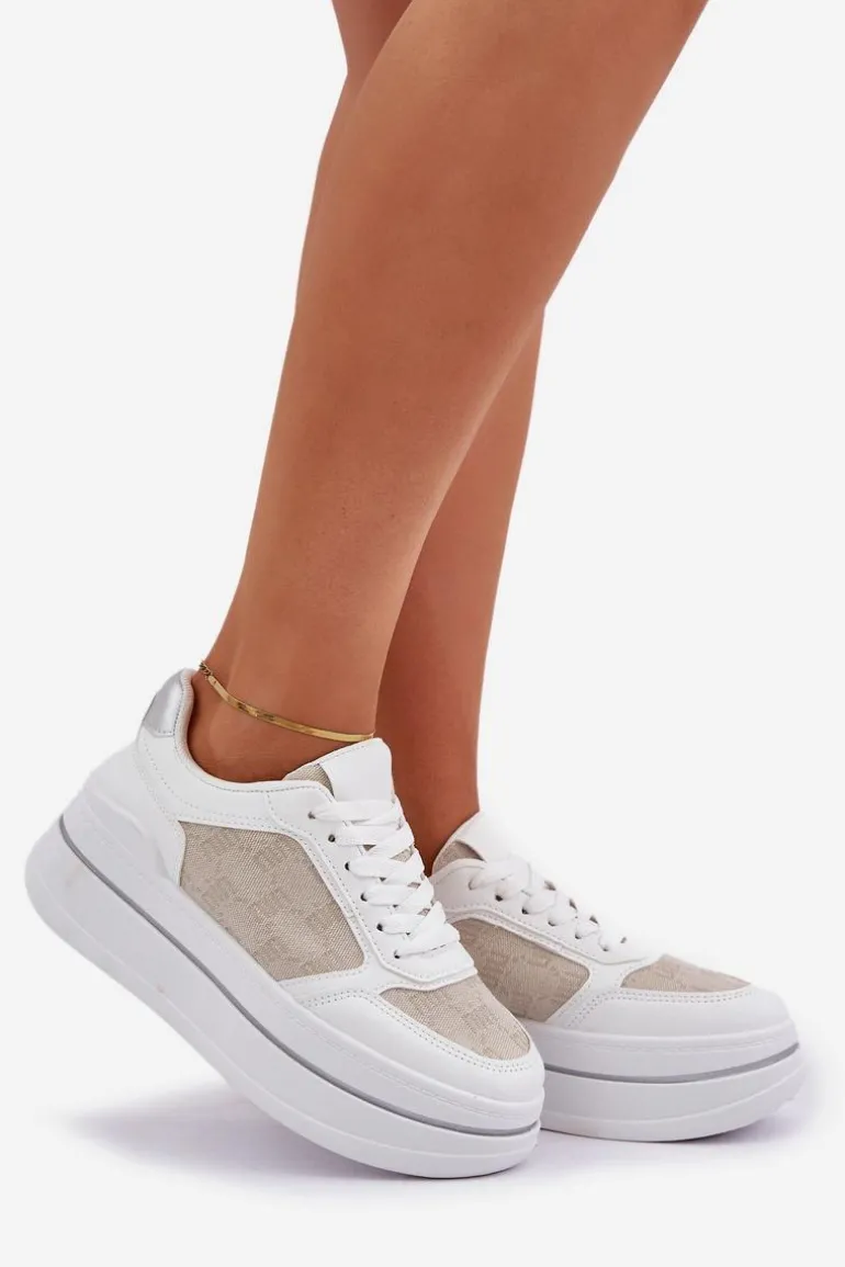 Sneakersy Damskie Ze Wzorem Białe Fenarra
