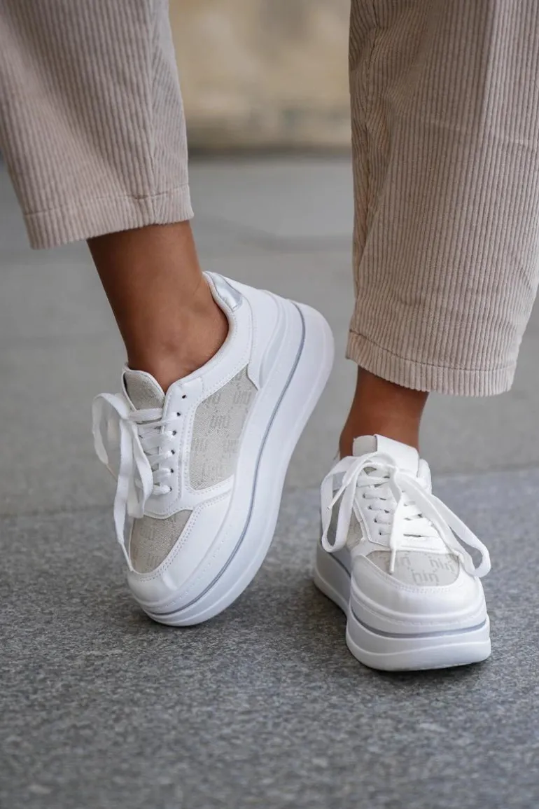 Sneakersy Damskie Ze Wzorem Białe Fenarra