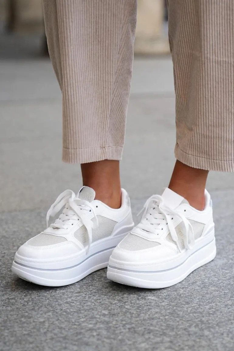 Sneakersy Damskie Ze Wzorem Białe Fenarra