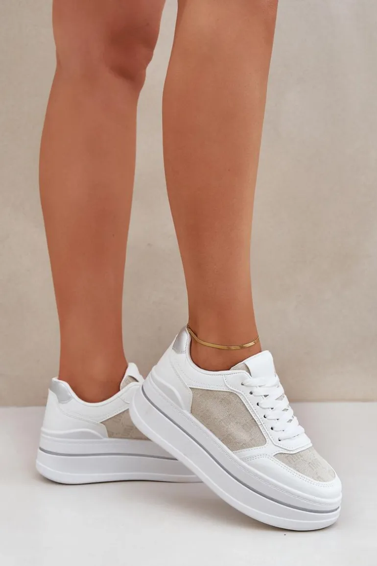 Sneakersy Damskie Ze Wzorem Białe Fenarra