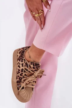 Sneakersy Damskie Ze Zdobieniem Na Platformie Panterka Brązowe Eanneth