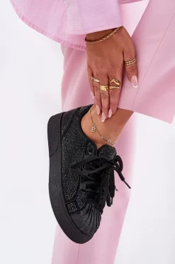Sneakersy Damskie Ze Zdobieniem Na Platformie Czarne Eanneth