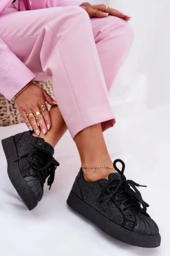 Sneakersy Damskie Ze Zdobieniem Na Platformie Czarne Eanneth