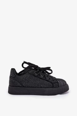 Sneakersy Damskie Ze Zdobieniem Na Platformie Czarne Eanneth