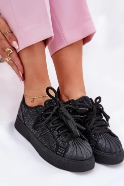 Sneakersy Damskie Ze Zdobieniem Na Platformie Czarne Eanneth