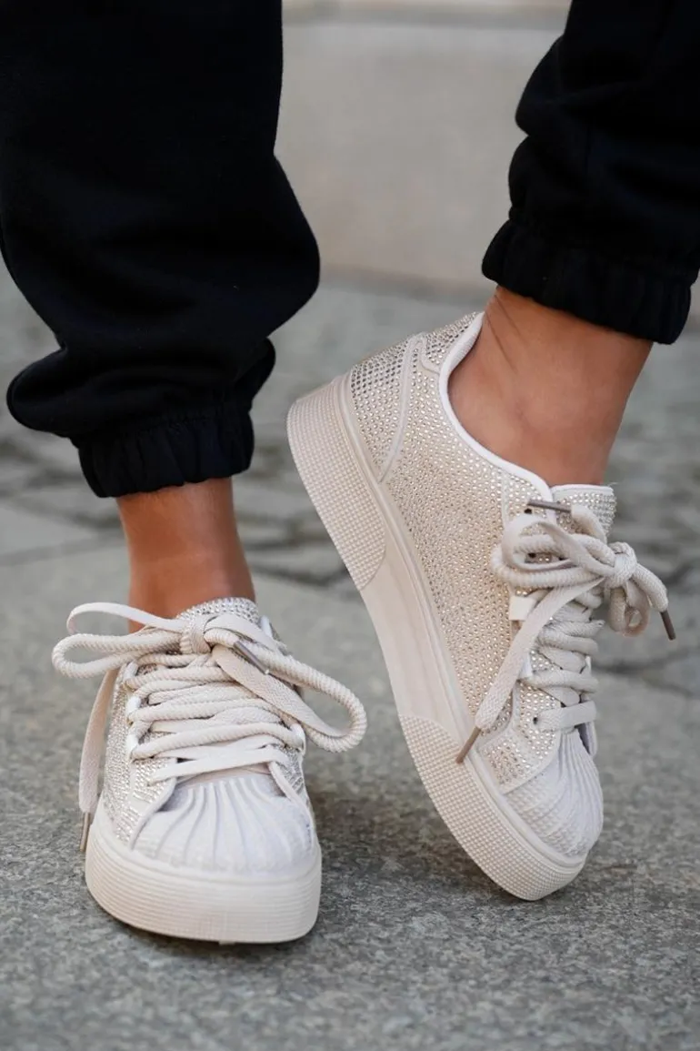 Sneakersy Damskie Ze Zdobieniem Na Platformie Beżowe Eanneth