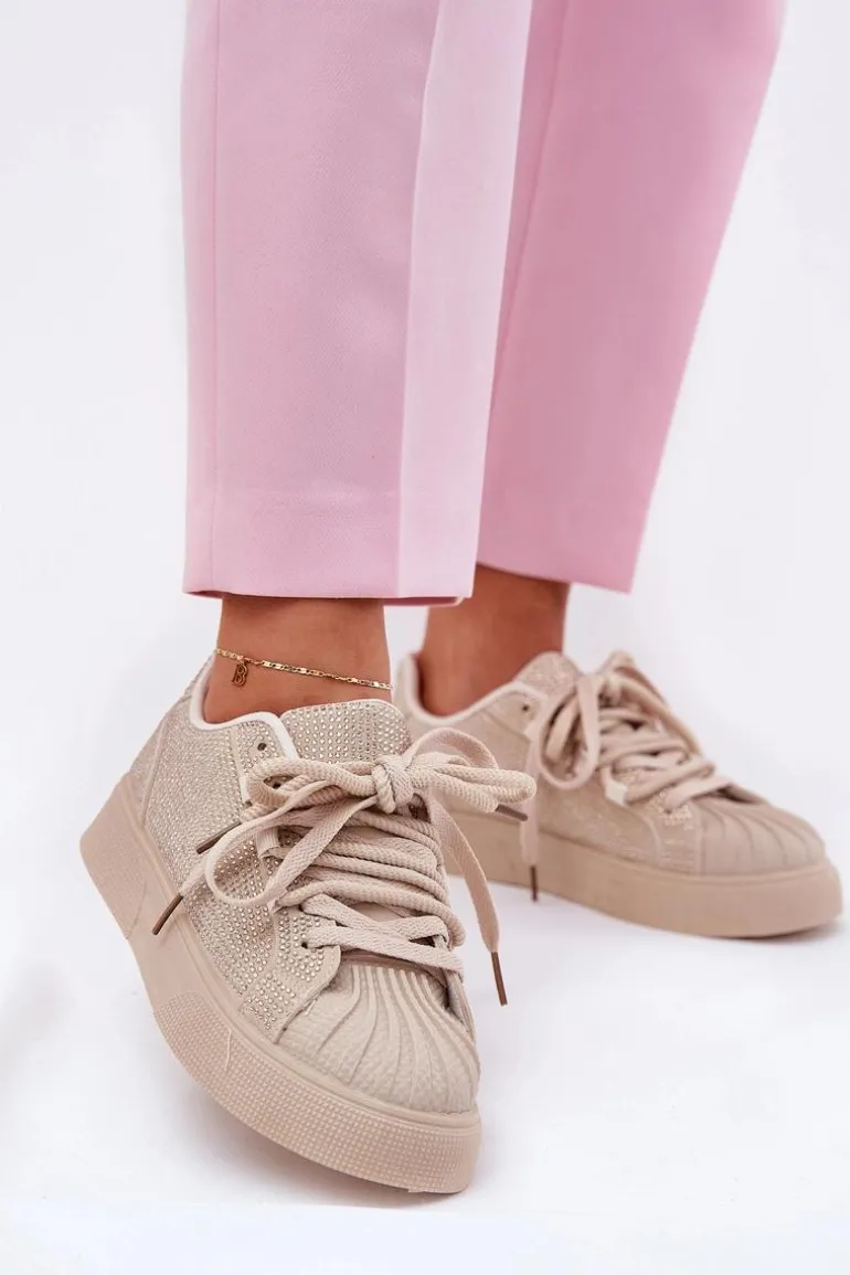 Sneakersy Damskie Ze Zdobieniem Na Platformie Beżowe Eanneth