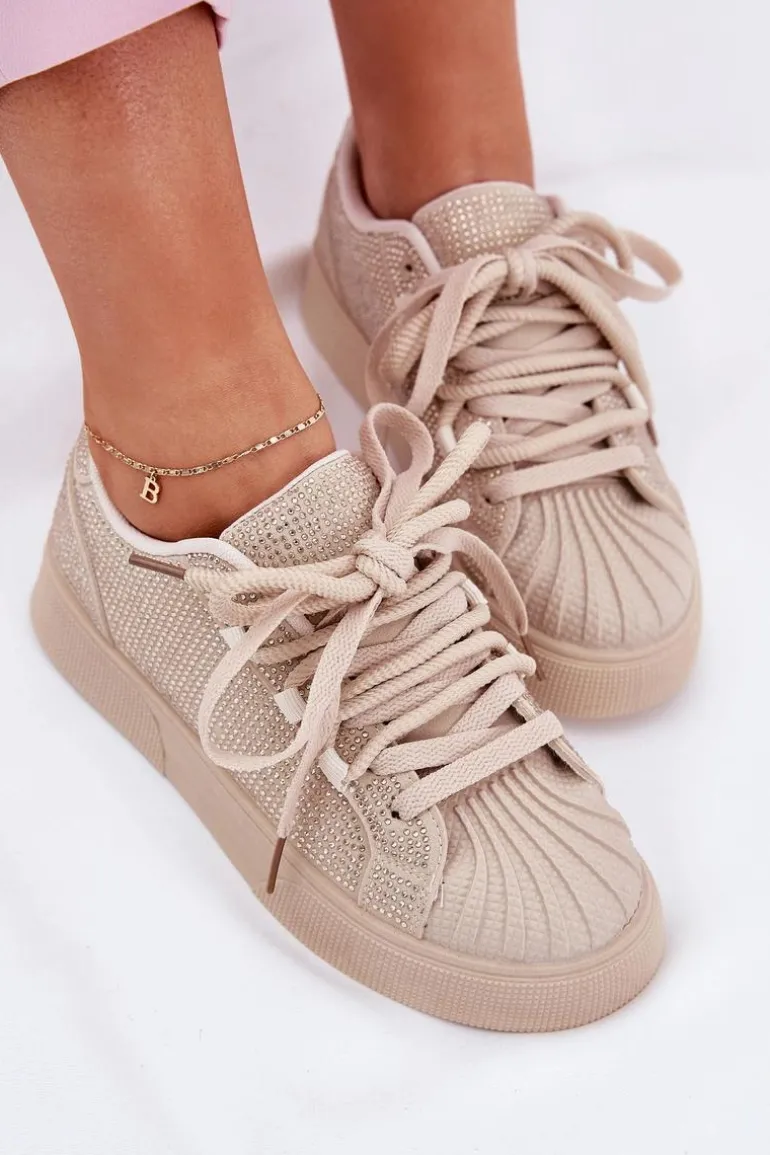 Sneakersy Damskie Ze Zdobieniem Na Platformie Beżowe Eanneth