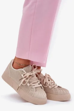 Sneakersy Damskie Ze Zdobieniem Na Platformie Beżowe Eanneth