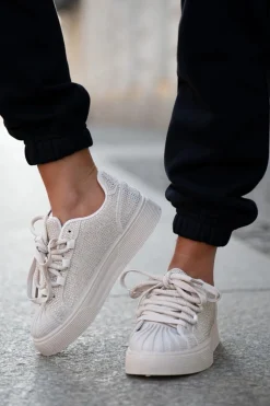 Sneakersy Damskie Ze Zdobieniem Na Platformie Beżowe Eanneth