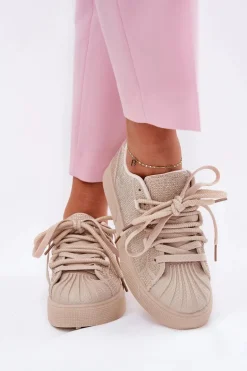 Sneakersy Damskie Ze Zdobieniem Na Platformie Beżowe Eanneth